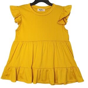 Haptics Ribbed Knit Babydoll Top Yellow Flutter Sleeve Tiered Ruffle Small Boho